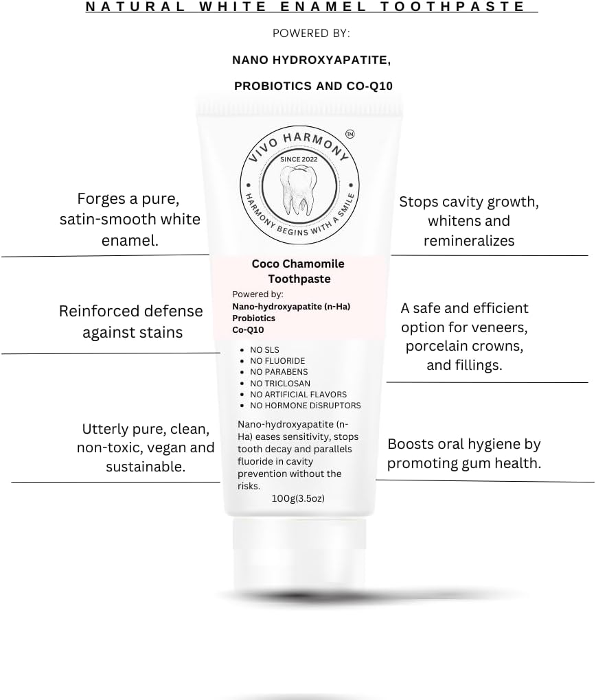 VIVO Harmony™ 100% Natural Toothpaste, Organic, Stop Cavities, Remineralizing, Sensitive Teeth, Probiotics, CoQ10. Dentist Developed with NanoHydroxyapatite/Adults & Kids, 3.5oz.