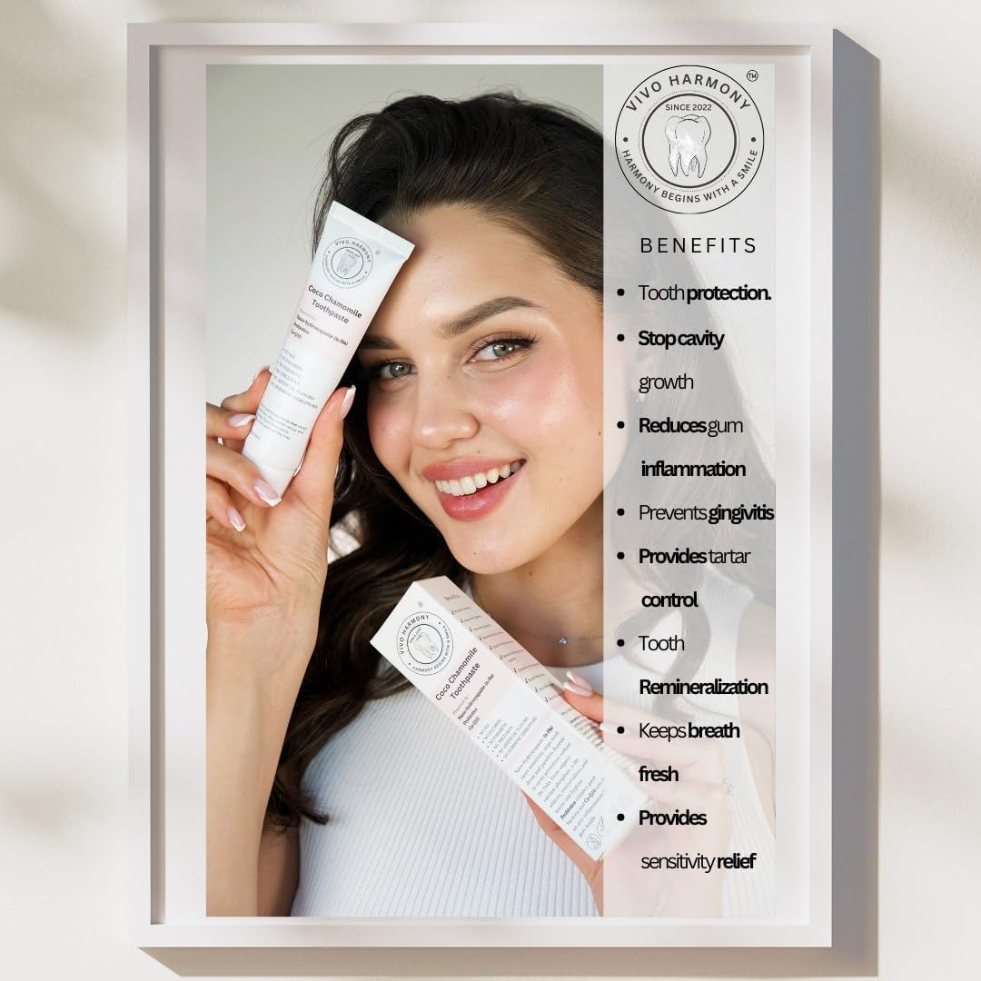 VIVO Harmony™ 100% Natural Toothpaste, Organic, Stop Cavities, Remineralizing, Sensitive Teeth, Probiotics, CoQ10. Dentist Developed with NanoHydroxyapatite/Adults & Kids, 3.5oz.